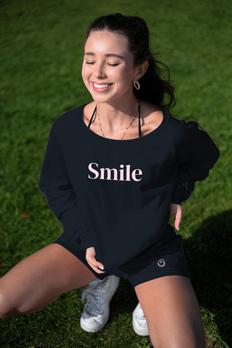 Smile Women's Crewneck | Pink on Black